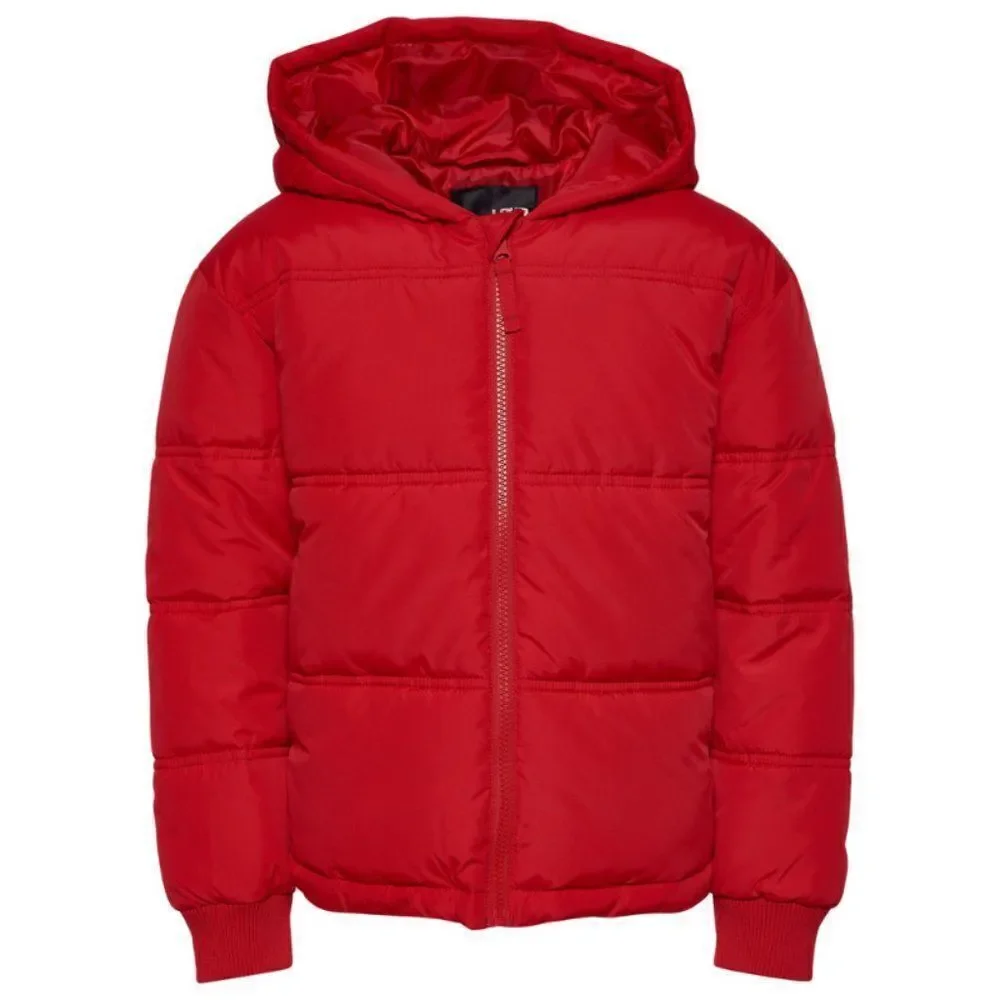 LCKR Red Full Zipper Winter Puffer Hooded Jacket For Men Size Medium